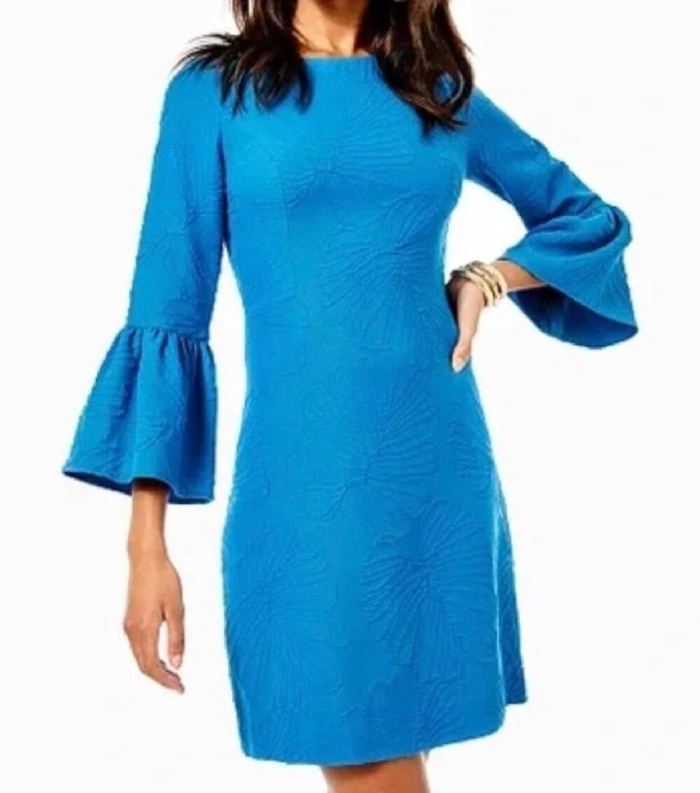 Lilly Pulitzer Womens 10 Blue Viola Stretch Mini Dress Macaw Flare Jacquard NEW